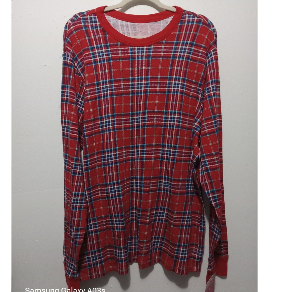 Men's Long Sleeve Size XL Plaid Pajama Sleep Shirt Casual Round Neck Top